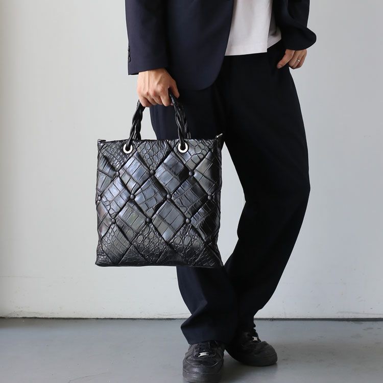 クロコダイルダイヤ柄編み込みデザイン2wayトートバッグ日本製JRAメンズ