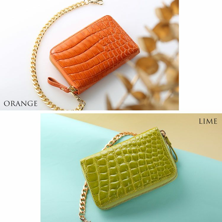 シャイニングクロコダイル財布オレンジライム