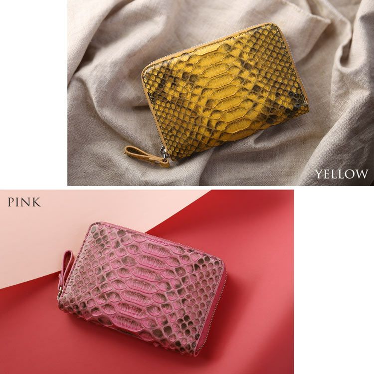 ダイヤモンドパイソンコンパクト財布ブラックダークブラウン