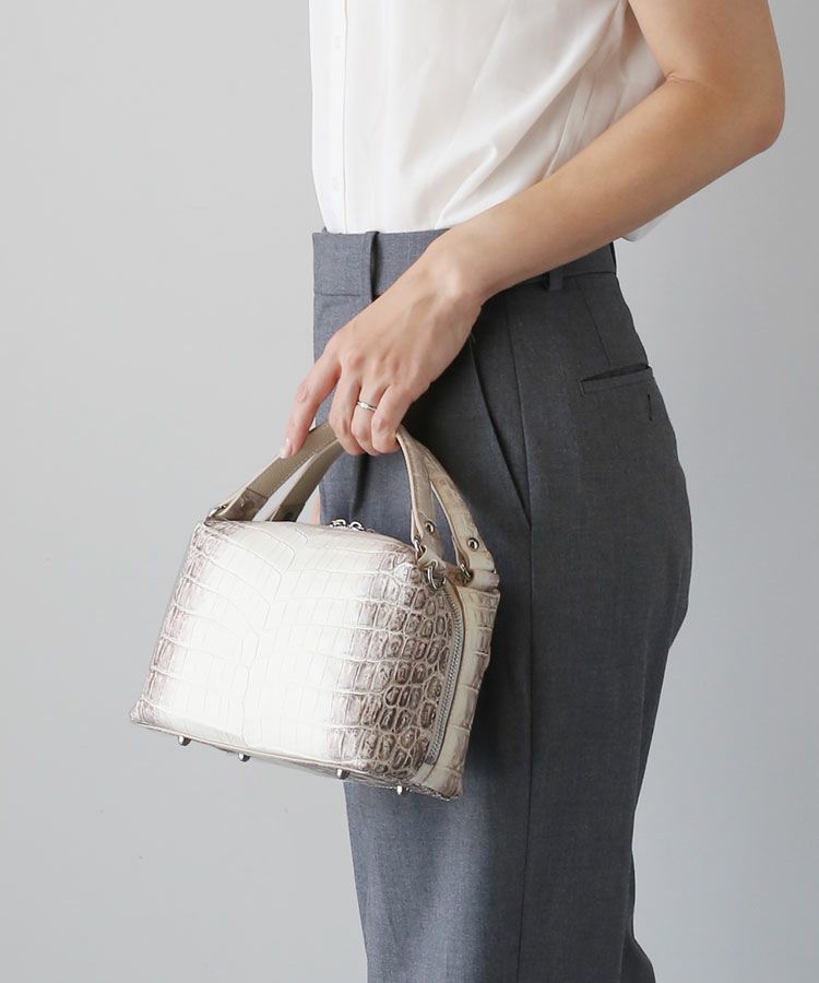 ヒマラヤクロコダイル2wayハンドバッグレディースマット加工センター取り2WAY斜め掛けショルダーバッグ