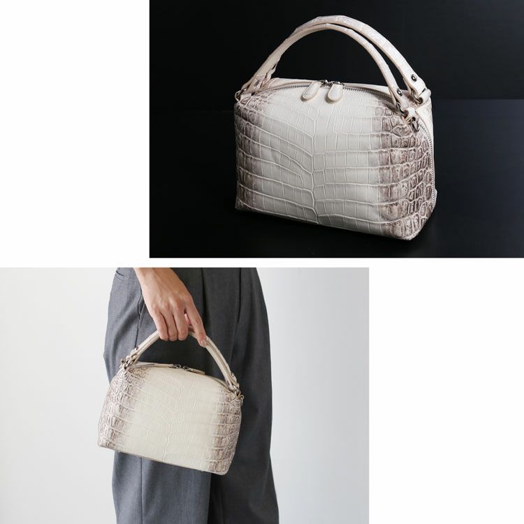 ヒマラヤクロコダイル2wayハンドバッグレディースマット加工センター取り2WAY斜め掛けショルダーバッグ