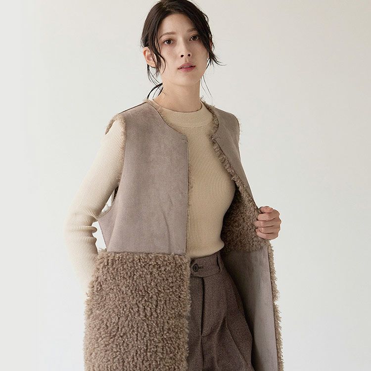 ファーベストエコファーリバーシブルベストレディースフェイクファーベストリバーシブルベスト(08000334r)