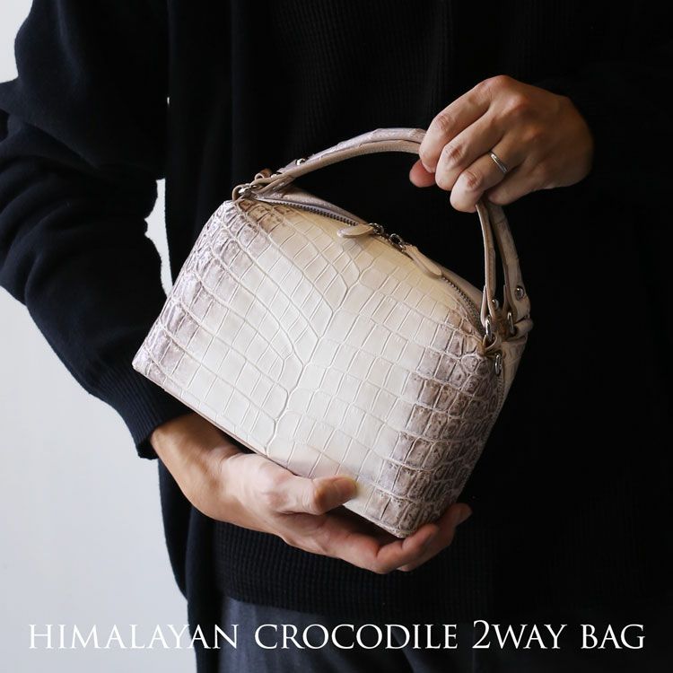 ヒマラヤクロコダイル2wayハンドバッグレディースマット加工センター取り2WAY斜め掛けショルダーバッグ