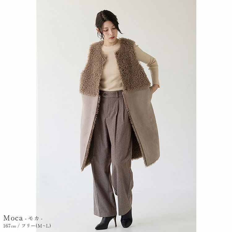 ファーベストエコファーリバーシブルロングベストレディースフェイクファーベストリバーシブルベスト(08000333r)