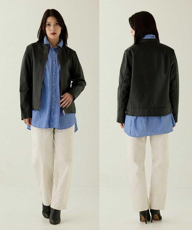 柔らかい軽いソフトラムレザージャケットスタンドカラー