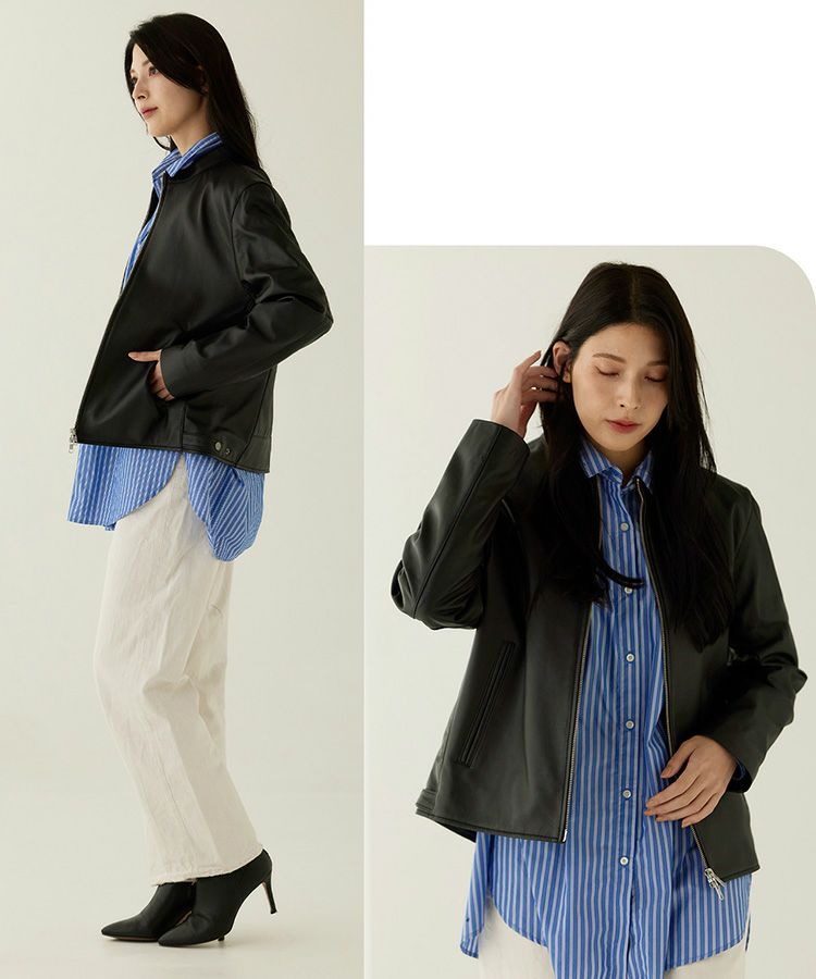 ラムレザージャケットスタンドカラーブラック