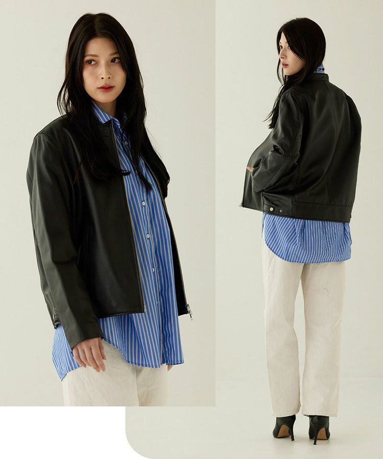 ラムレザージャケットスタンドカラーブラック