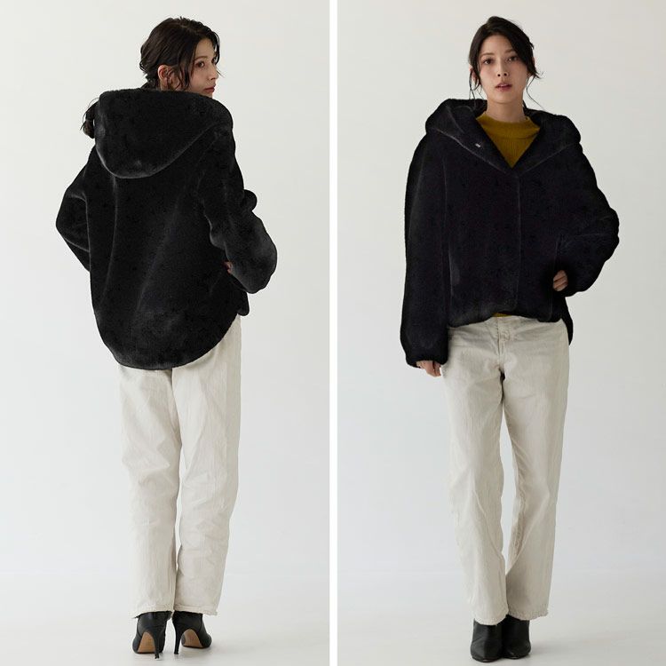 フェイクファージャケットミンク調フード付きレディース全3色