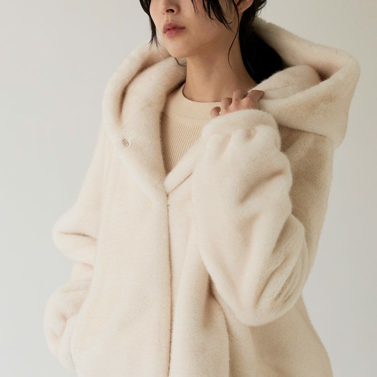 フェイクファージャケットミンク調フード付きレディース全3色