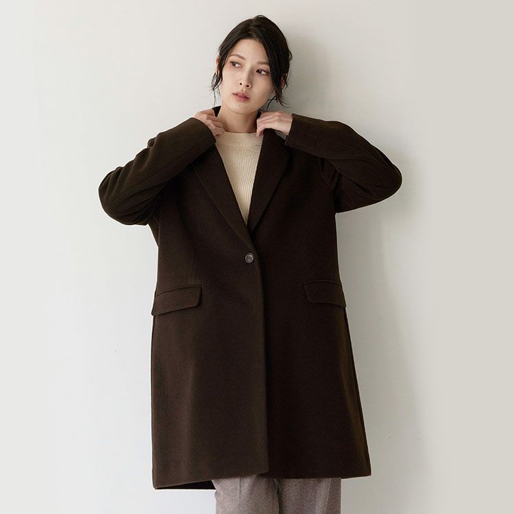 チェスターコート ウール混 レディース ダークブラウン (08000335r)