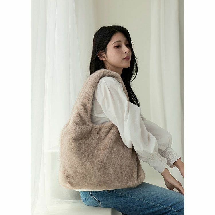 ファーバッグレディーストートバッグLサイズバッグエコファー(07000658r)