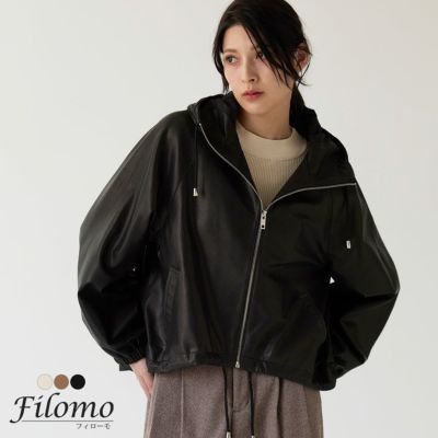 ラムレザージャケットフード付き