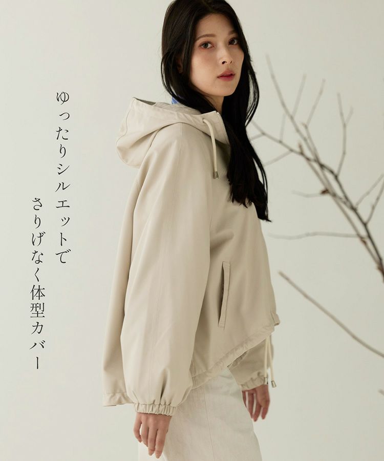 ゆったりとしたラムレザージャケットフード付き