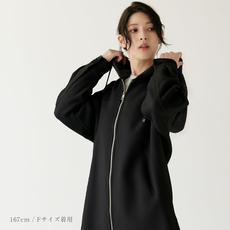 フード付きコートダブルフェイスレディースパーカーアウター秋冬ウールコートロング丈ウール混