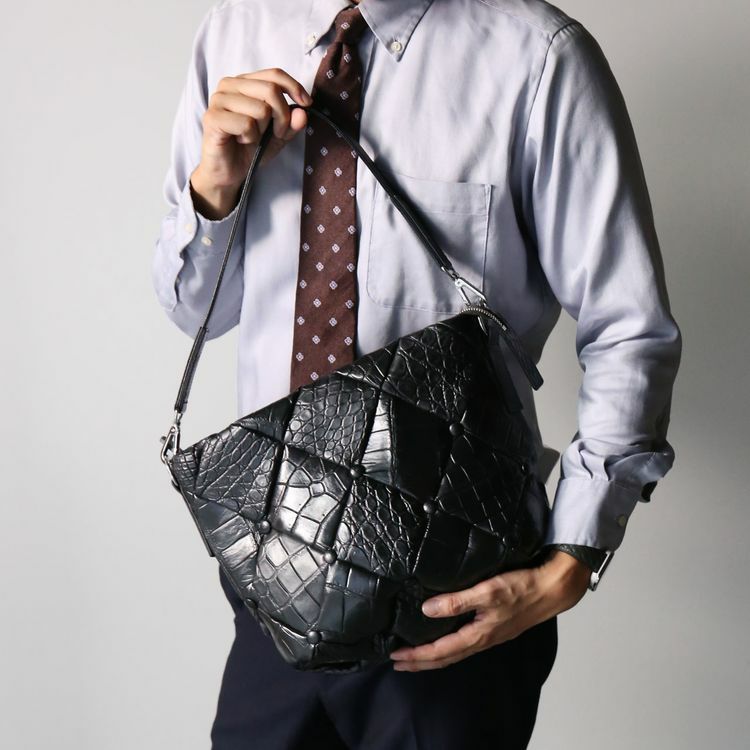 クロコダイルダイヤ柄編み込みデザイン2wayトートバッグ日本製JRAメンズ