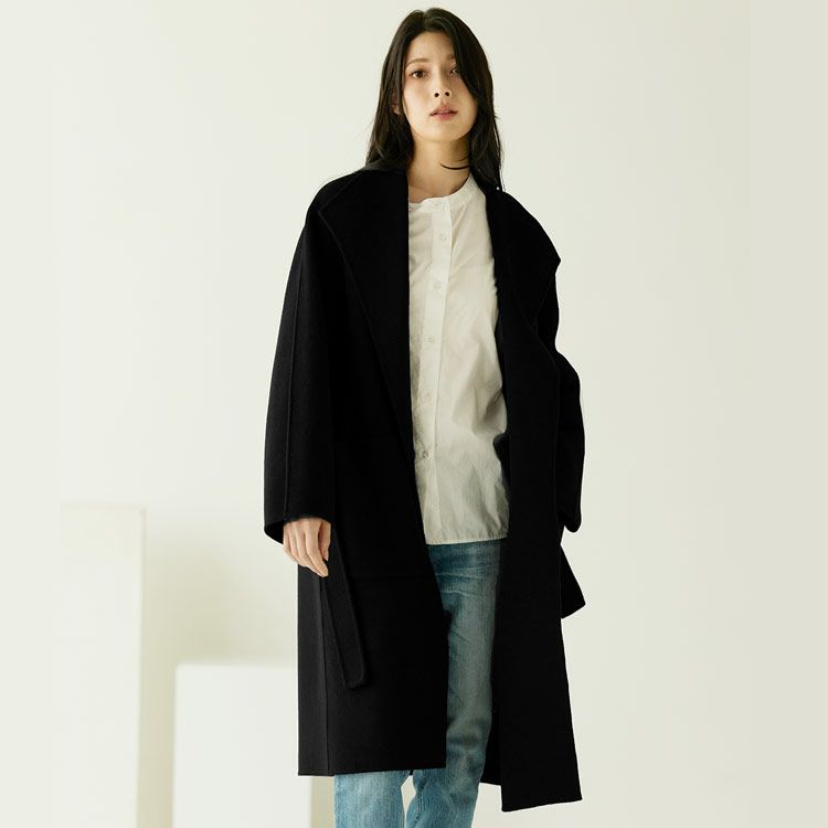 チェスターコートレディースウール100%ロングゆったりガウンラップロング丈ウエストベルト(08000340r)