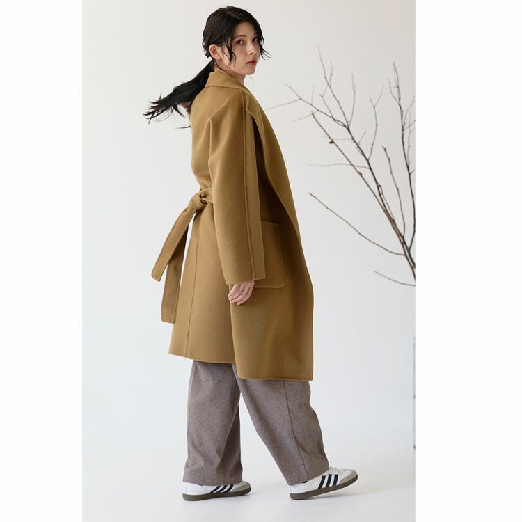 チェスターコートレディースウール100%ロングゆったりガウンラップロング丈ウエストベルト(08000340r)