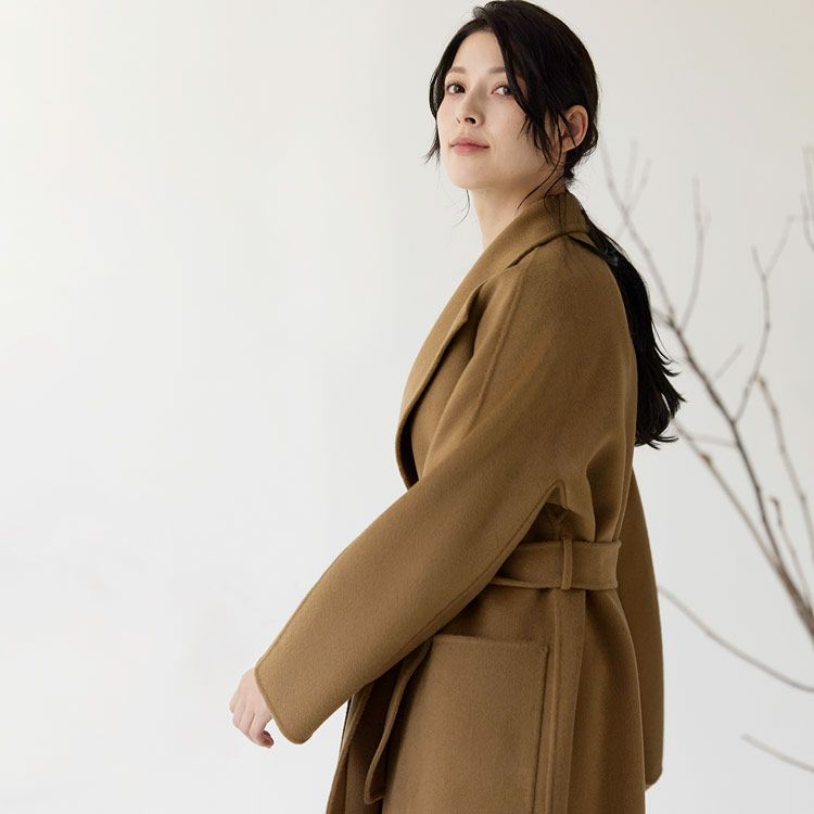 チェスターコートレディースウール100%ロングゆったりガウンラップロング丈ウエストベルト(08000340r)