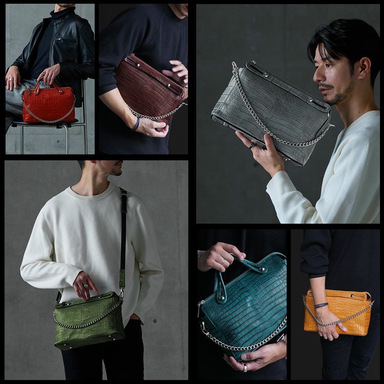 スモールクロコダイルメンズ2wayバッグチェーンデザイン