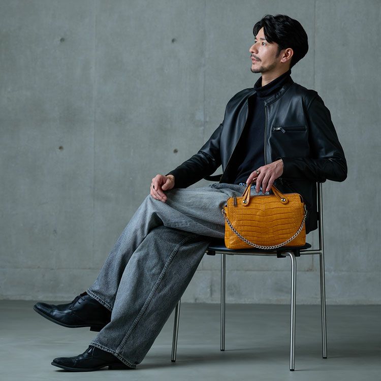 スモールクロコダイルメンズ2wayバッグチェーンデザイン