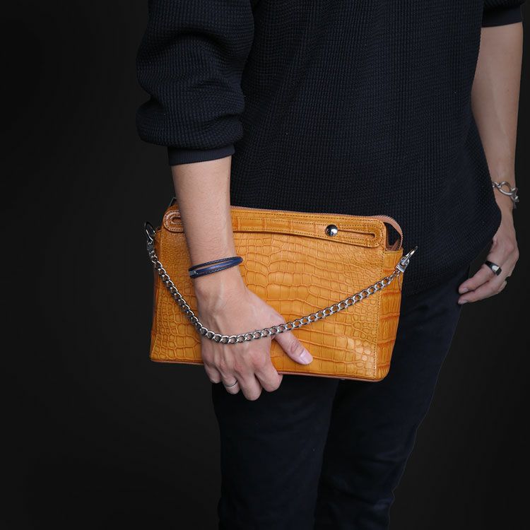 スモールクロコダイルメンズ2wayバッグチェーンデザイン