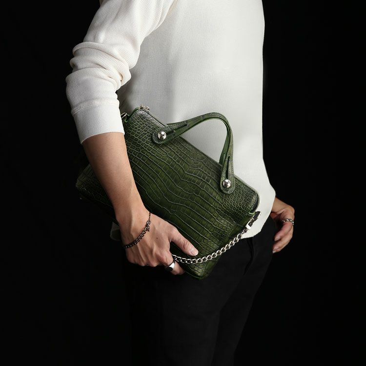 スモールクロコダイルメンズ2wayバッグチェーンデザイン