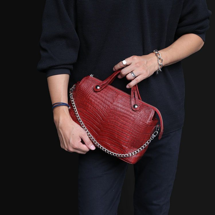 スモールクロコダイルメンズ2wayバッグチェーンデザイン