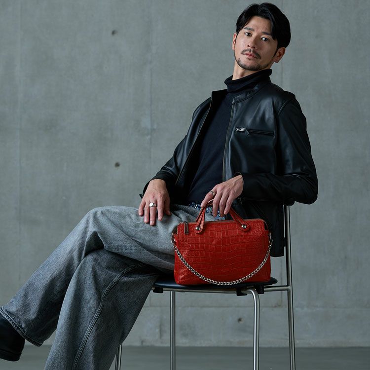 スモールクロコダイルメンズ2wayバッグチェーンデザイン
