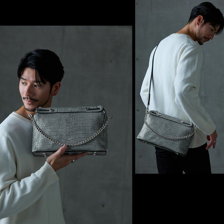 スモールクロコダイルメンズ2wayバッグチェーンデザイン