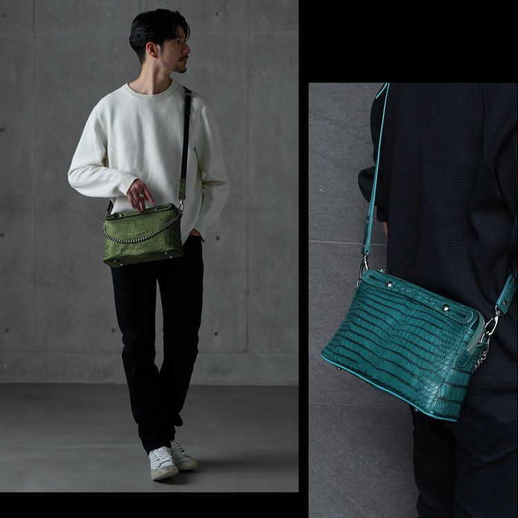 スモールクロコダイルメンズ2wayバッグチェーンデザイン
