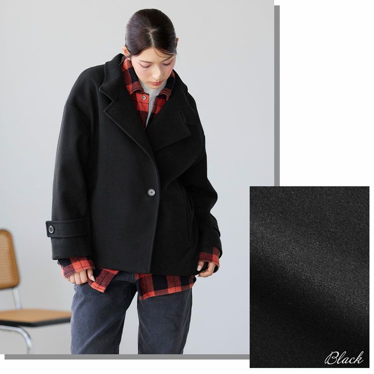 Filomoウールタッチスタンドカラーショート丈コートブラック