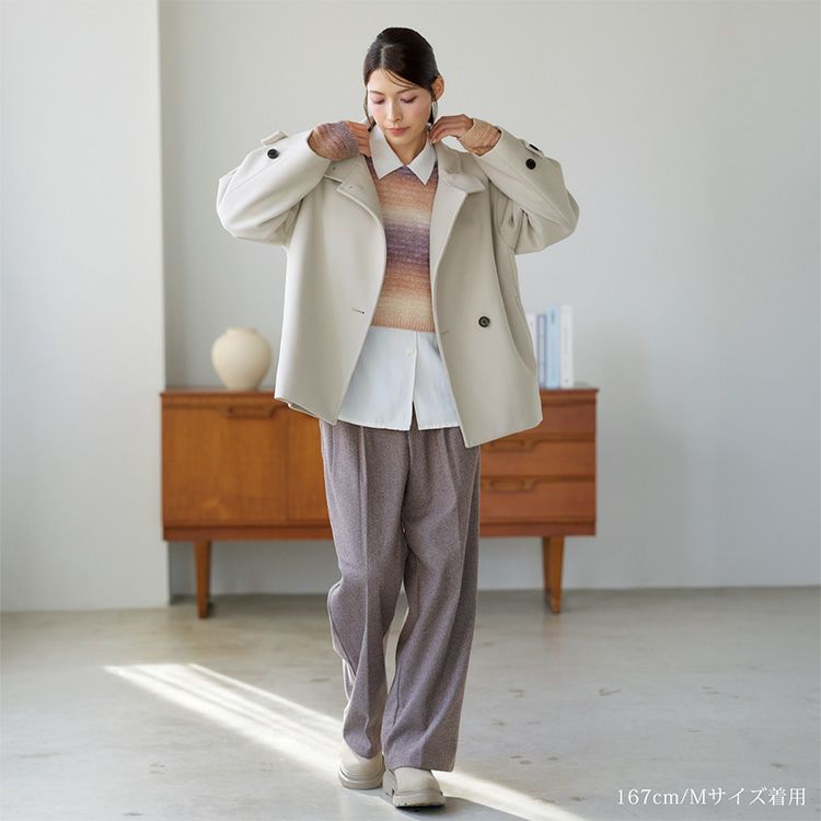 Filomoウールタッチスタンドカラーショート丈コートアイボリー