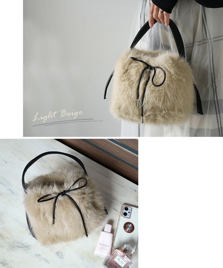 ふわふわエコファーバッグライトベージュ