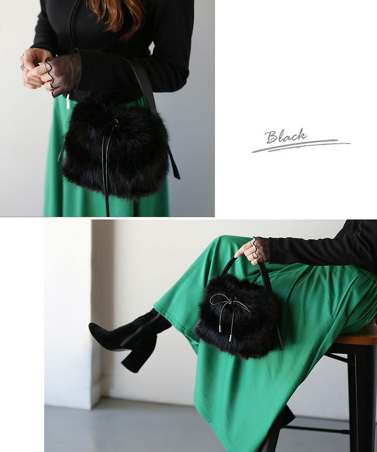 ふわふわエコファーバッグブラック