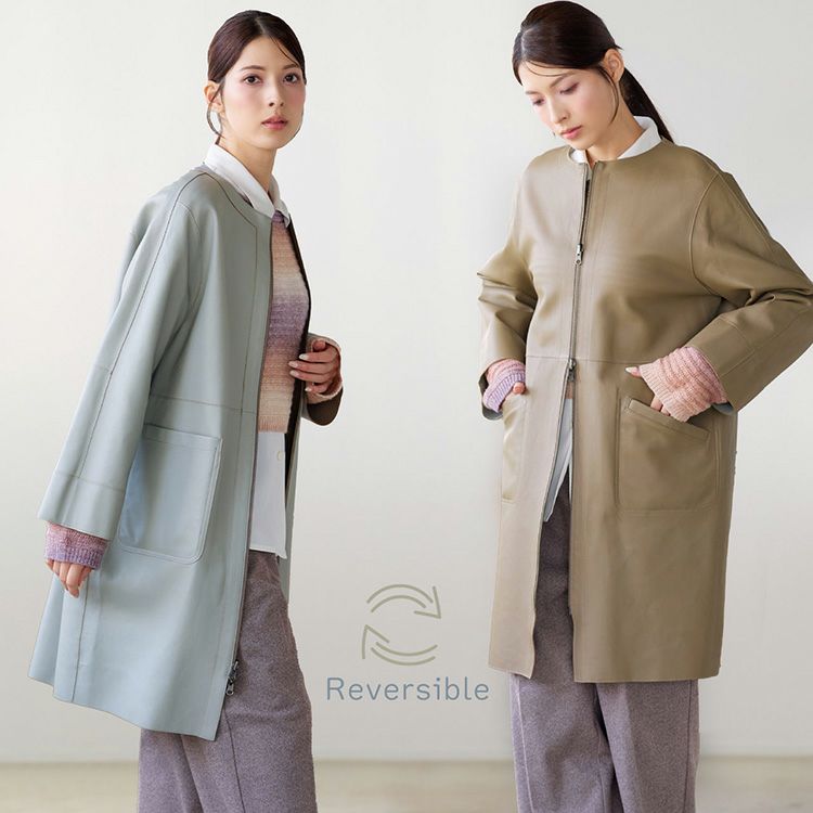 レザー コート レディース ノーカラー ラム 本革 レザーコート