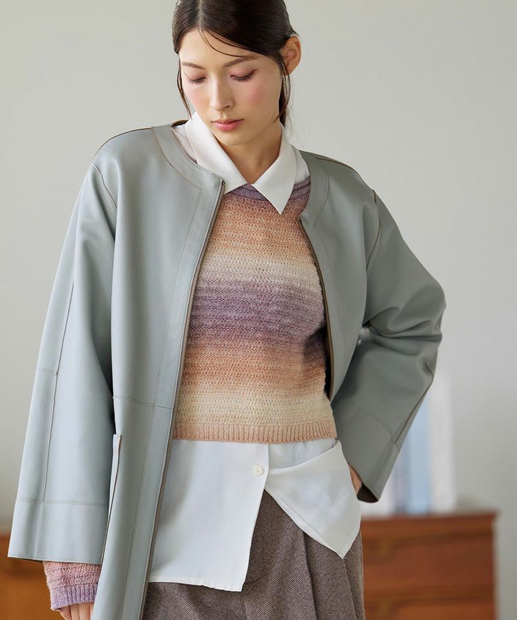 グレーリバーシブルラムレザーコート