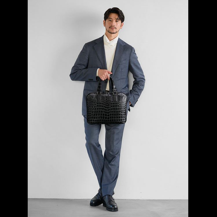 クロコダイルメンズ2wayビジネスバッグ薄型