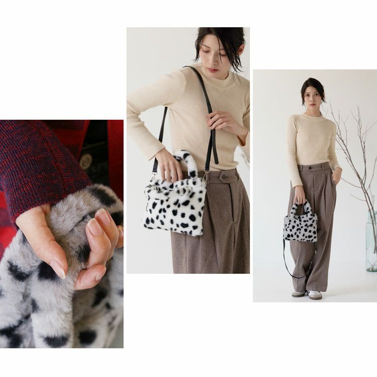 ファーバッグミニトートアニマル柄エコファー斜めがけバッグレディーストートフェイク(07000691r)