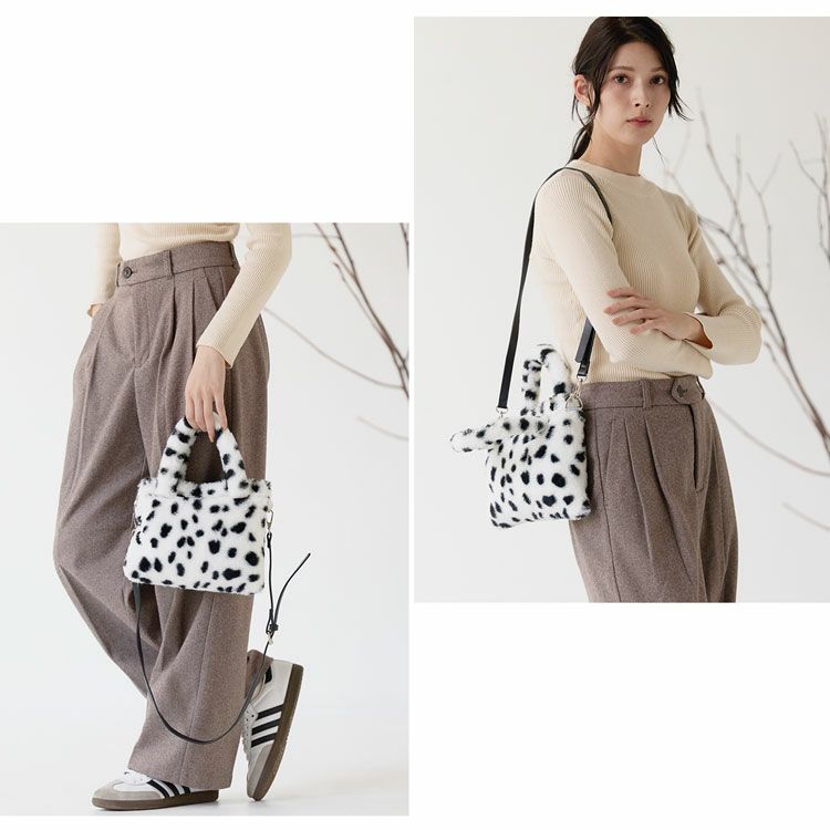 ファーバッグミニトートアニマル柄エコファー斜めがけバッグレディーストートフェイク(07000691r)