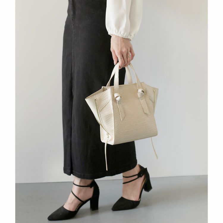 mienoフェイクレザークロコダイル型押しトートバッグレディース