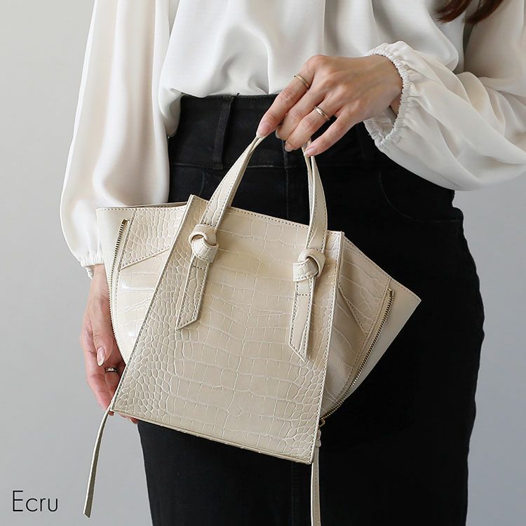 mienoフェイクレザークロコダイル型押しトートバッグレディースエクリュ