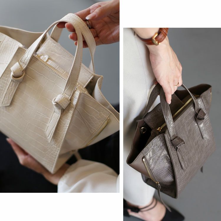 mienoフェイクレザークロコダイル型押しトートバッグレディース